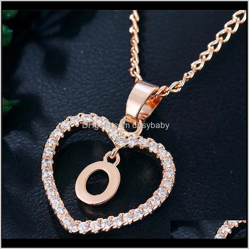 iced out heart necklaces initial letters jewelry a-z 26 alphabets silver gold charm crystal love shaped pendant necklace gift for women