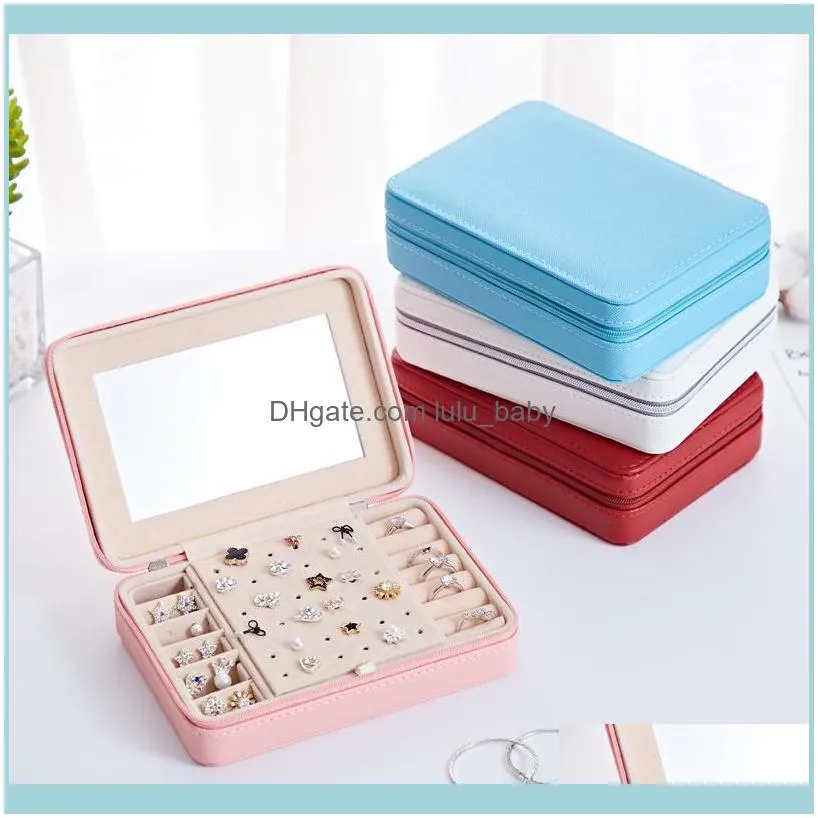 Jewelry Pouches, Bags Leather Box, Storage Box With Mirror, Necklace, Earrings, Ring, Bracelet,