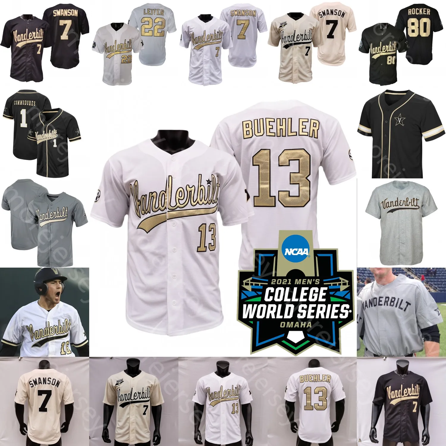 Vanderbilt Commodores Baseball Jersey WS Champions Bradfield Jr, Rocker  More! College NCAA Throwback Hot Sale!