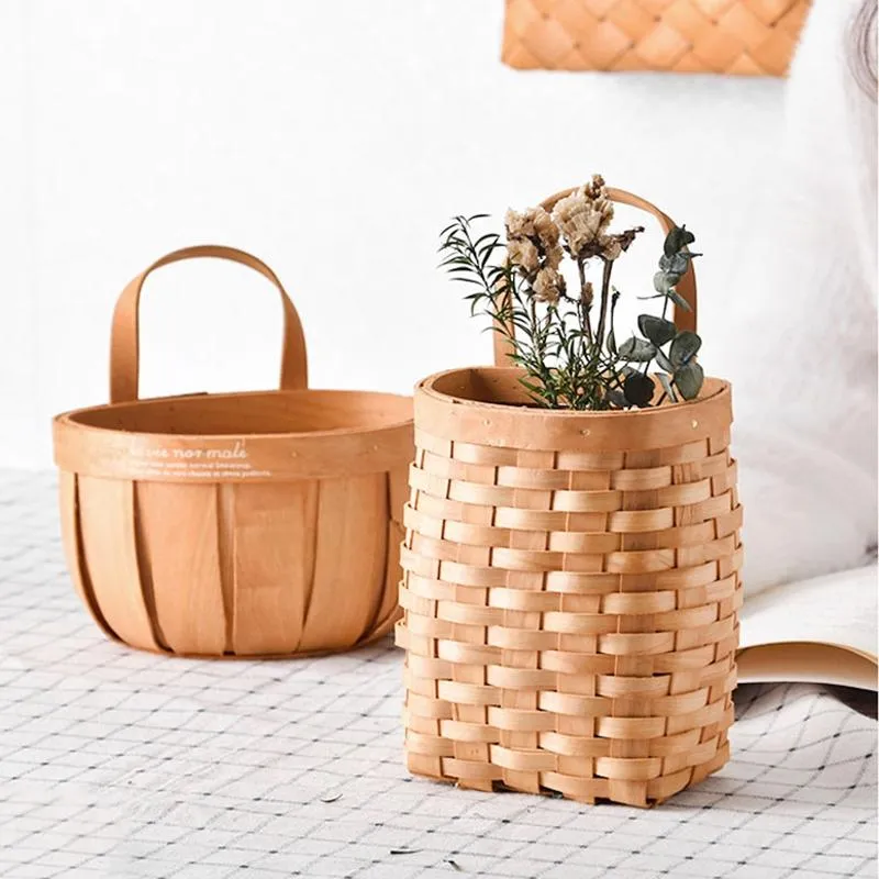 Storage Baskets Wood Basket Woven Hanging Kitchen Garden Wall Flower Fruit Vegetable Sundries Organizer Decor265k