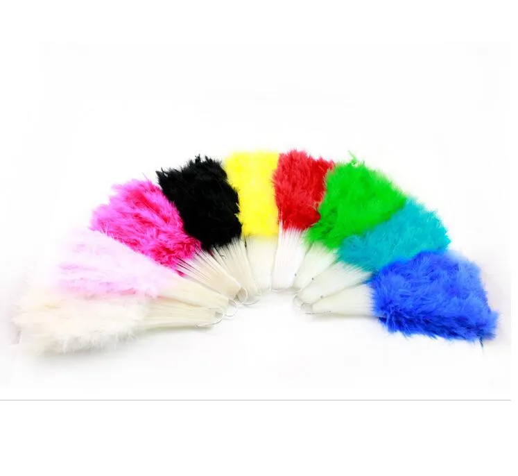 2021 ventilateurs de plumes colorées mariage Showgirl danse ventilateur de plumes à la main pliante (accessoires de mariée