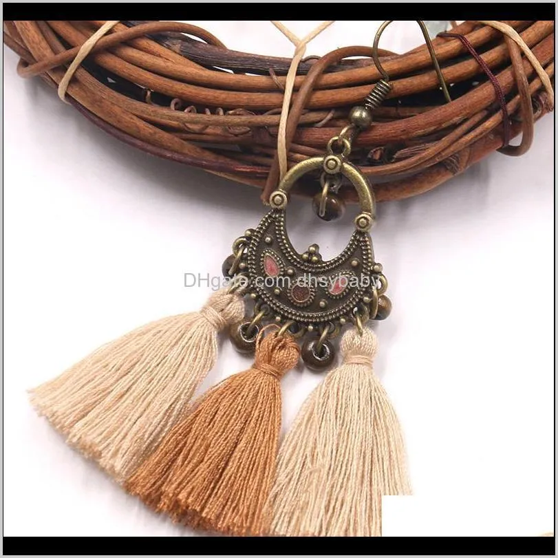 women ethnic style bohemian prsonality bronze long tassel earrings dangle pendant earrings fashion creative earrings jewelry