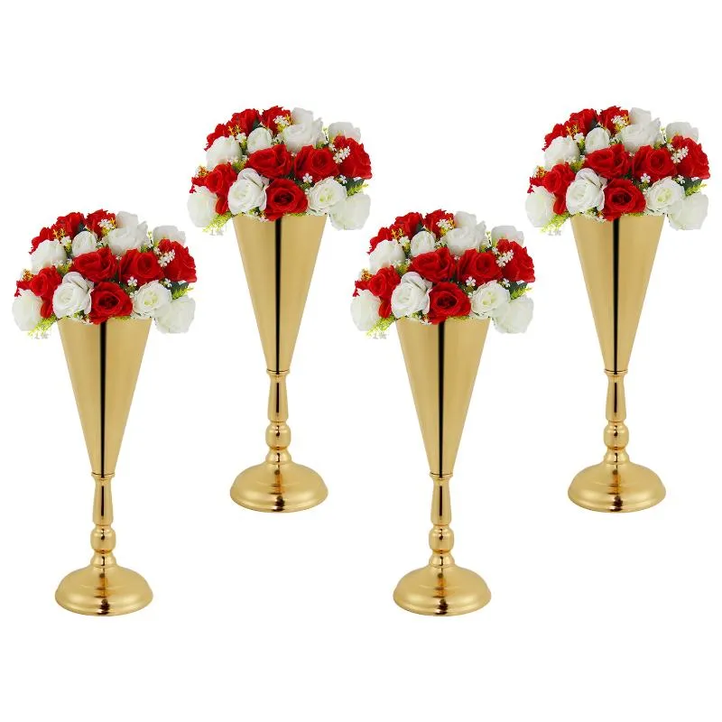 Vazen 4 stks/set 14,7 inch hoge vloer voor woonkamer bruiloft bloem goud vaas tafel middelpunt receptie feest huisdecoratie
