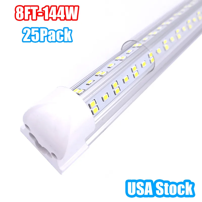 LED Shop Light ، أضواء أنبوب 8 أقدام ، 6500 كيلو باردة أبيض ، V شكل غطاء واضح ، إخراج Hight 14400 Lumens ، مصابيح متاجر قابلة للربط لمستودع المرآب