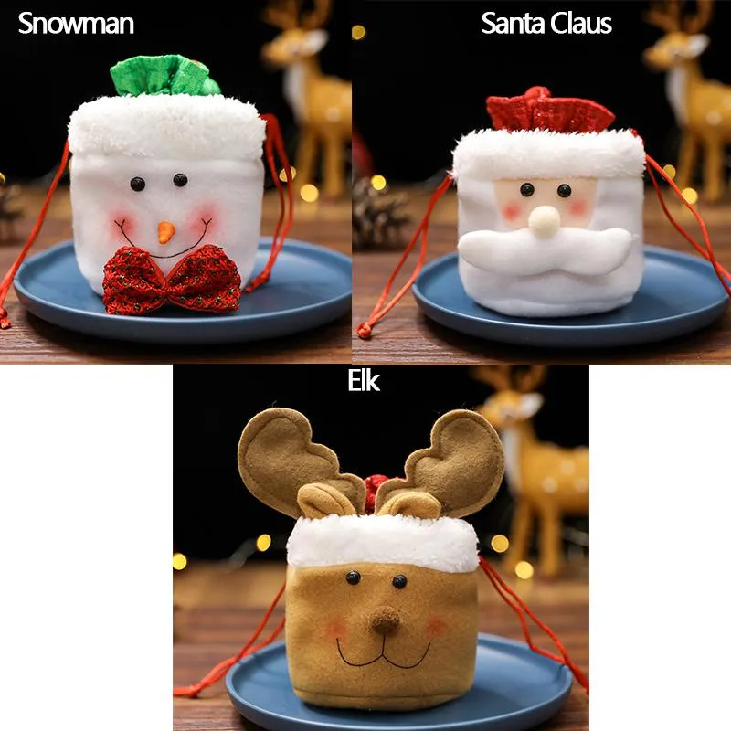 Christmas Decoration Xmas Children Gift Candy Bags Santa Claus Cartoon Elk Mini  Storage Bag Festival Party Decor Pack BH5169 WLY