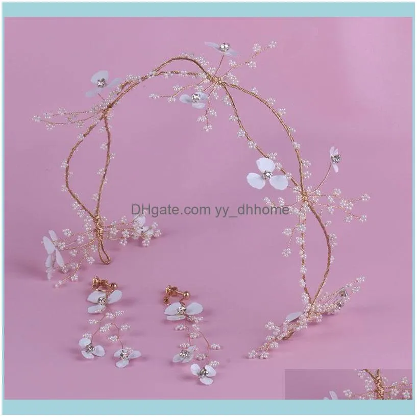 Earrings Sets Jewelryearrings & Necklace Korean Flower Beads Headband Tiara Crown Jewelry Set For Bride Bridesmaid Wedding Prom Party Aessor