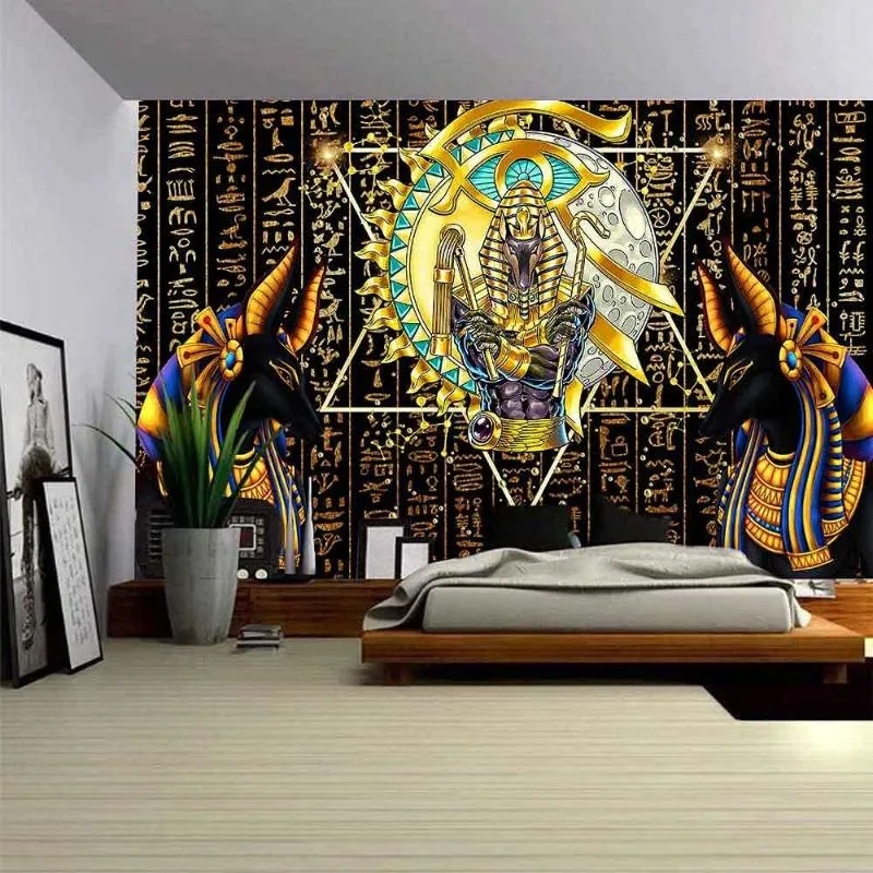 Tapestries Egyptian God Black And Gold Tapestry Anubis Mythical