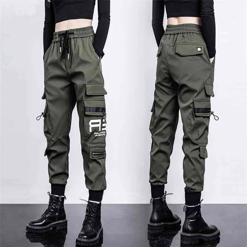 Femmes taille haute Cargo pantalon mode cordon pantalon dames lâche survêtement pantalon grande taille rue pantalon décontracté 210915