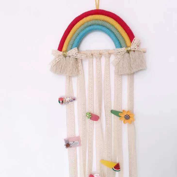 Children Hairpins Hair Accessories Storage Belt Hanging Decorative Woven Rainbow INS Nordic Style Wall Hang Finishing Belts Rack YL500
