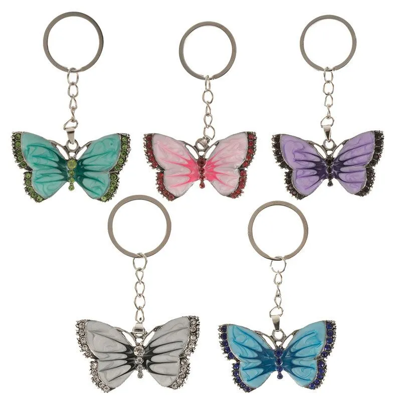 Cristal Animal papillon porte-clés argent mode Vintage strass porte-clés anneaux bijoux cadeau voiture porte-breloques porte-clés