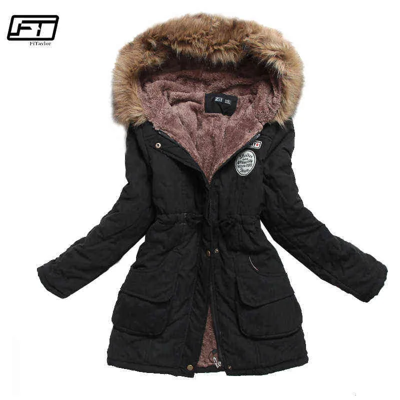 フィッタイラーウィンタージャケットの女性厚の暖かいフード付きパーカーマザーコットンパッドドコートロングパラグラフプラスサイズ3xlスリムジャケット女性211130