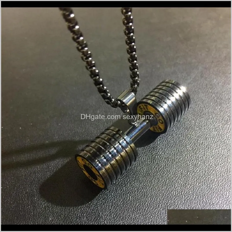 new fashion mens hip hop necklace jewelry dumbbell big pendant trendy stainless steel snake chain long 60cm punk men necklaces for men