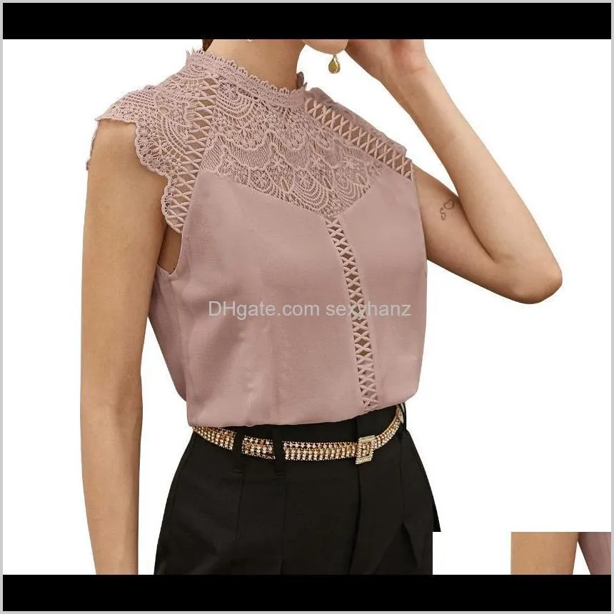 2020 female streetwear chiffon polyester shirt sleeveless solid color blouse street style three-striped lace top women`s blouse1