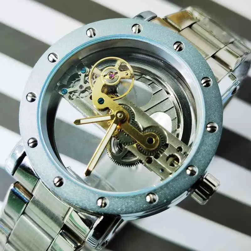Fassing 2020 Luxus Automatische mechanische Uhr Männer transparente Goldene Bridge Uhren Klassischer Silberbanduhr für Gentleman