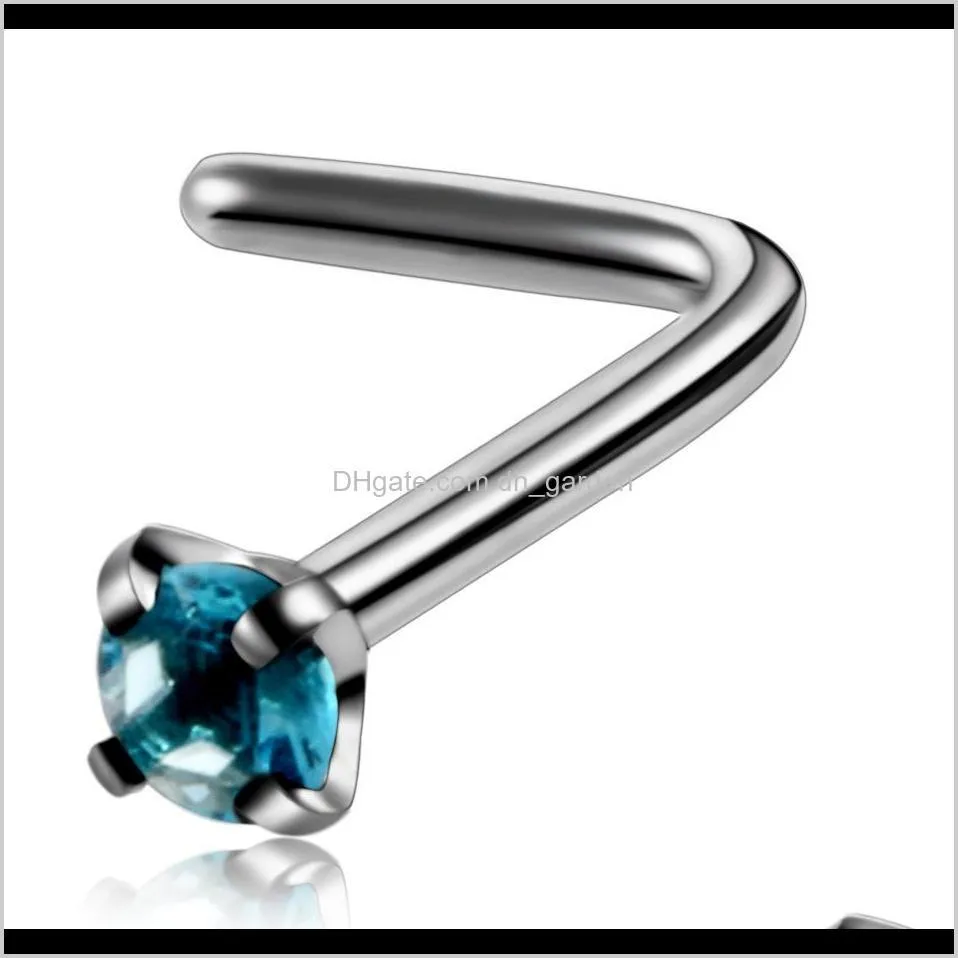 stainless steel nose piercing cz crystal heart ball nose studs retainer pin l shape 2mm nostril zircon piercing jewelry