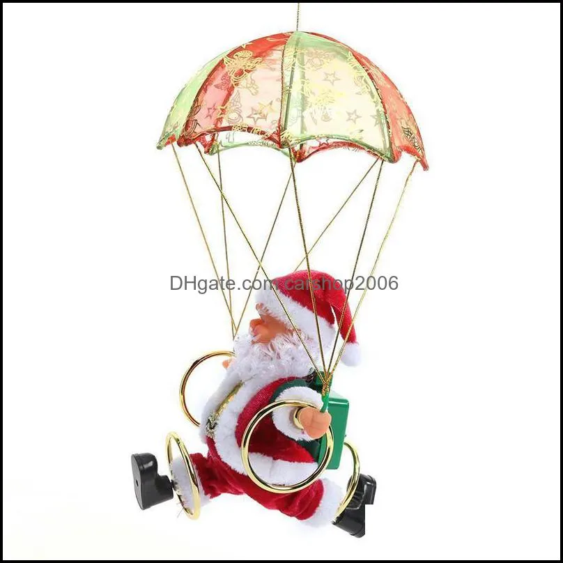 Electric Christmas Santa Claus Toy Hanging Rotation Parachute Turn Musical Pendant Christmas Gift For Child Toy Party Supplies New BC