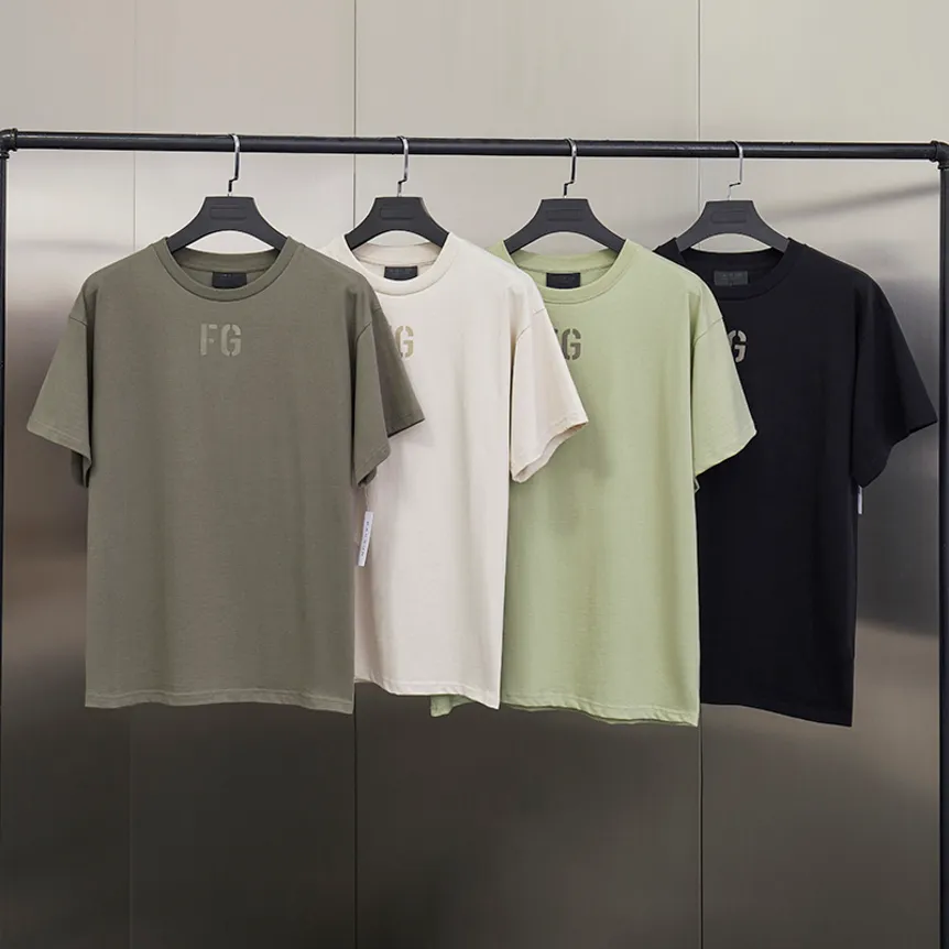 New Essentials FG Letter Print T-shirts Men Women Fashion Hip Hop Style Summer Cotton T-shirt O-neck Green Tshirt Tees JNGI