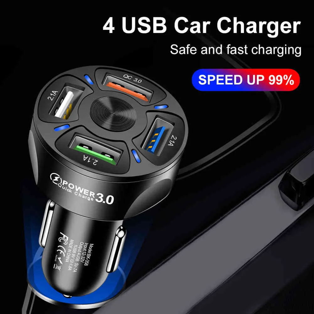 USB Car Charger Quick Charge 3.0 Mobile Phone For iPhone 12 Huawei Mate 30 Tablet Portable Wall Support 2.1A Fast Charging