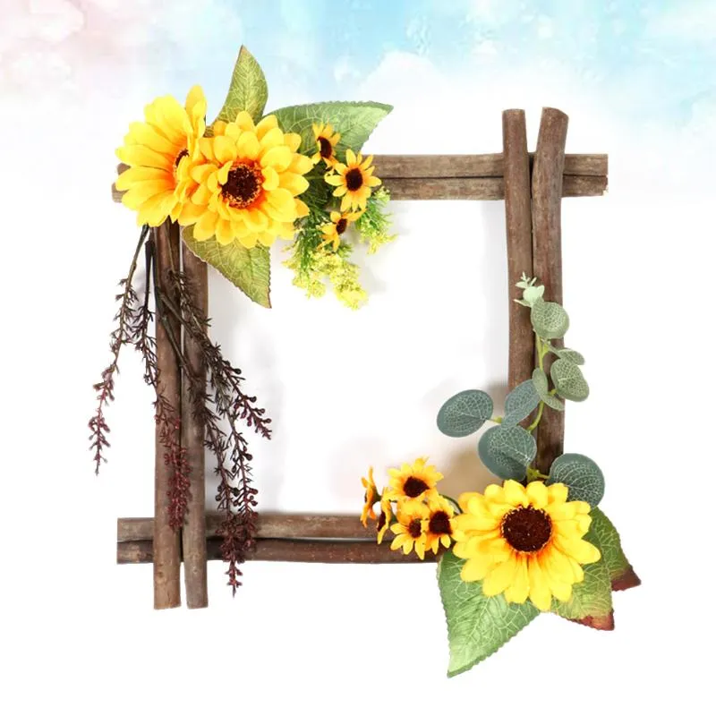 Christmas Decorations Wooden Artificial Sunflower Hanging Decoration Wall Door Ornament For Home Wedding Party (Square Shape)