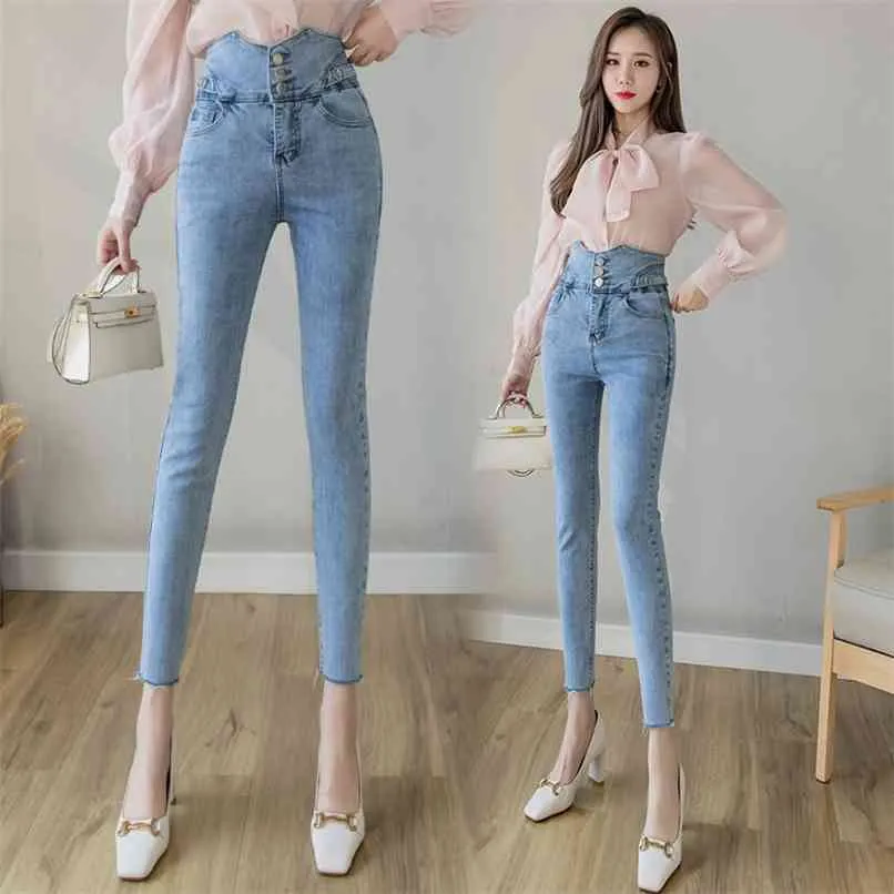 jeans donna a vita alta pantaloni a matita tutto-fiammifero moda coreana con piedi sottili Pantaloni abbigliamento donna per jeans donna 210520