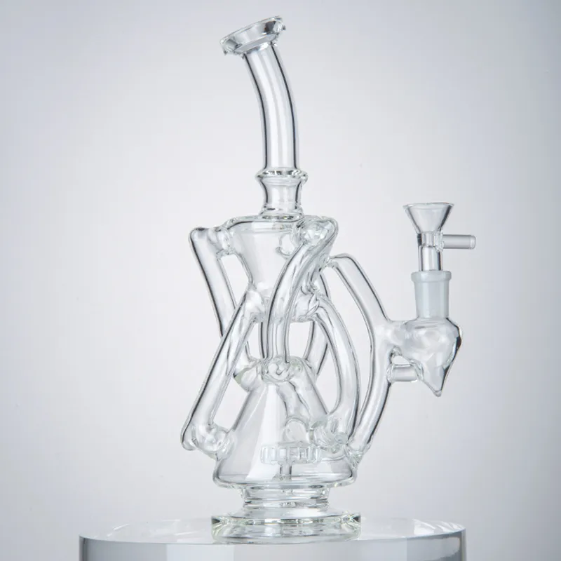 7 tubi Bong in vetro Narghilè Klein Bong Soffione doccia Perc 5 mm di spessore Erba secca Ciclone Dab Rig Trasparente Tubo da fumo Tubi dell'acqua rotante Riciclatore Narghilè Impianti petroliferi