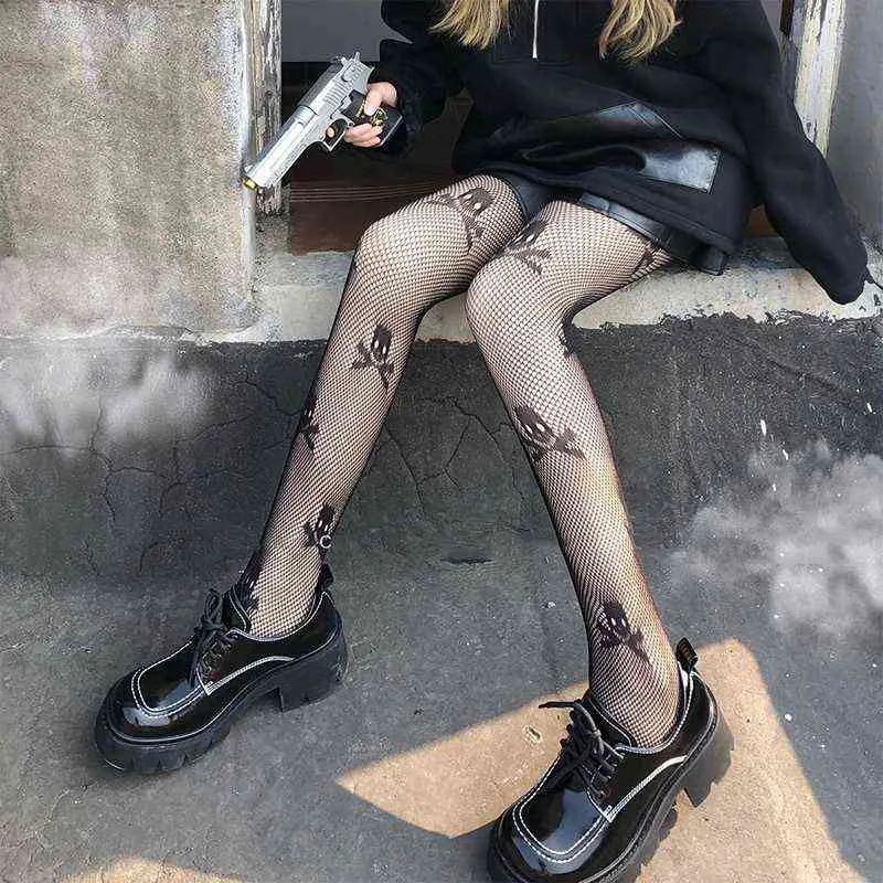 AltGirl Dark Gothic Lolita Skull Fishnet Tights Women Mall Goth