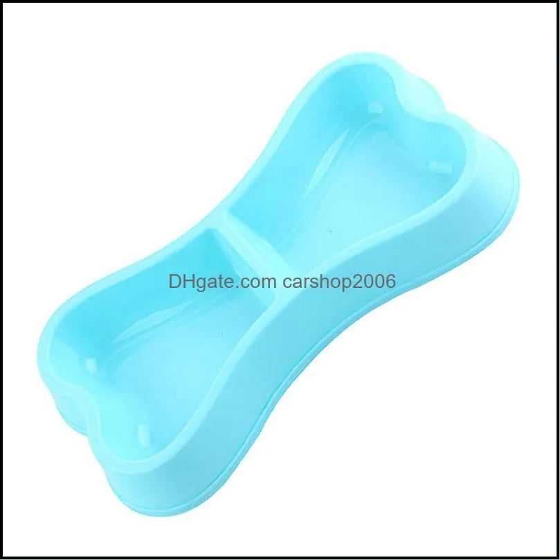 Cute Bone Shape Pet Dog Cat Puppy Food Travel Feeding Feeder Dogs Water Dish Double Bowl Supplies Plastic Colorful GWF11896