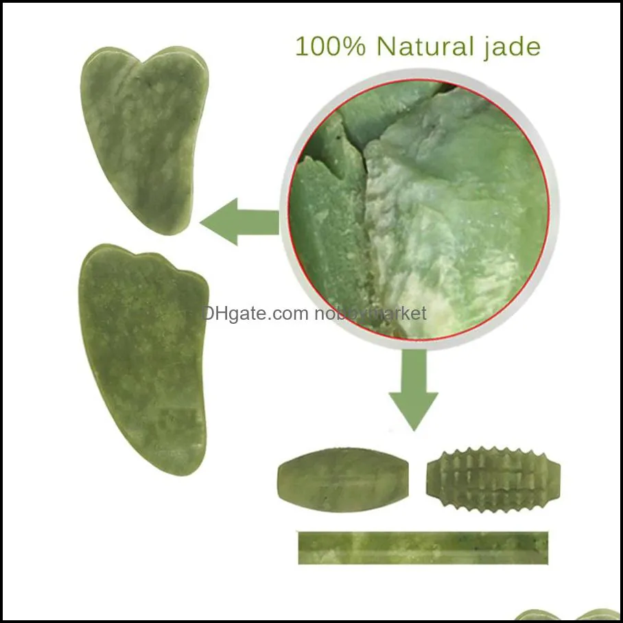 Roller Natural Jade Face Massager Gua Sha Scraper Set Gouache Guasha Tool Designer Body Wholesale 860O