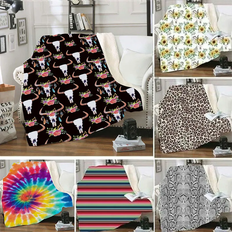 16 Styles Sherpa Blanket 150*130cm sunflower floral leopard 3D Printed Adult Kids Winter Plush Shawl Couch sofa throw Fleece Wrap