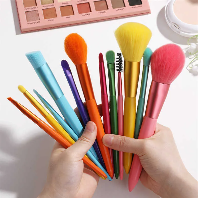 12 pcs Candy Color 8 colors Makeup Brush Professional Powder Basic Eye Shadow Make up Brushes Set Blush