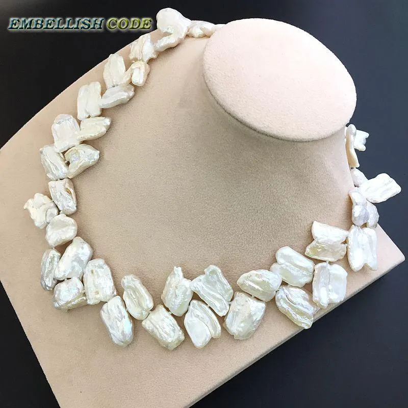 Perles de couleur blanche Irrégulière Keshi Pétale Forme S Fermoir Déclaration Collier Perle D'eau Douce Naturelle Comme L'épi De Blé Pour Les Femmes Sautoirs