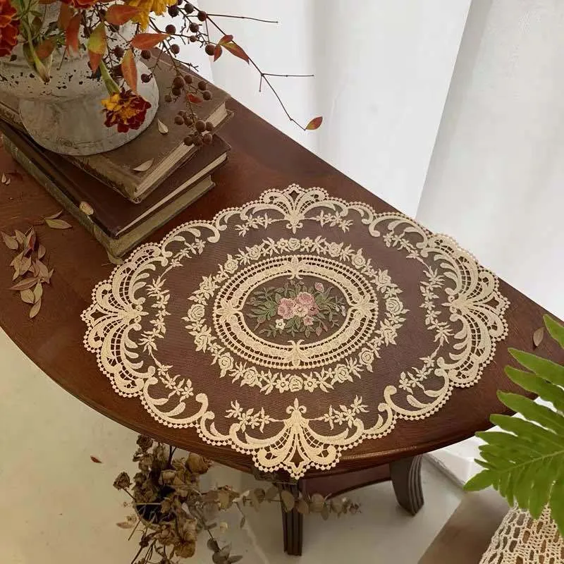 Tapis de Table en dentelle brodée, Vintage français INS, armoire de chevet, Tables en tissu, accessoires de fond de Photo, couverture de décoration de meubles YL560