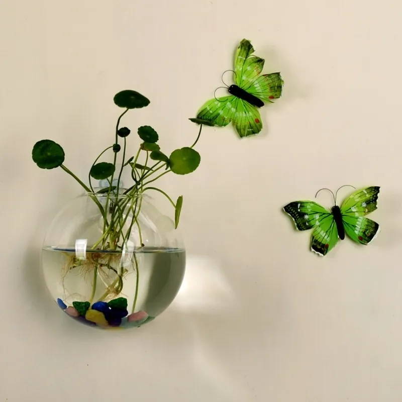 8cm / 12cm Vase en verre Tenture murale Terrarium hydroponique Réservoirs de poissons Plante en pot Pot de fleur 210409