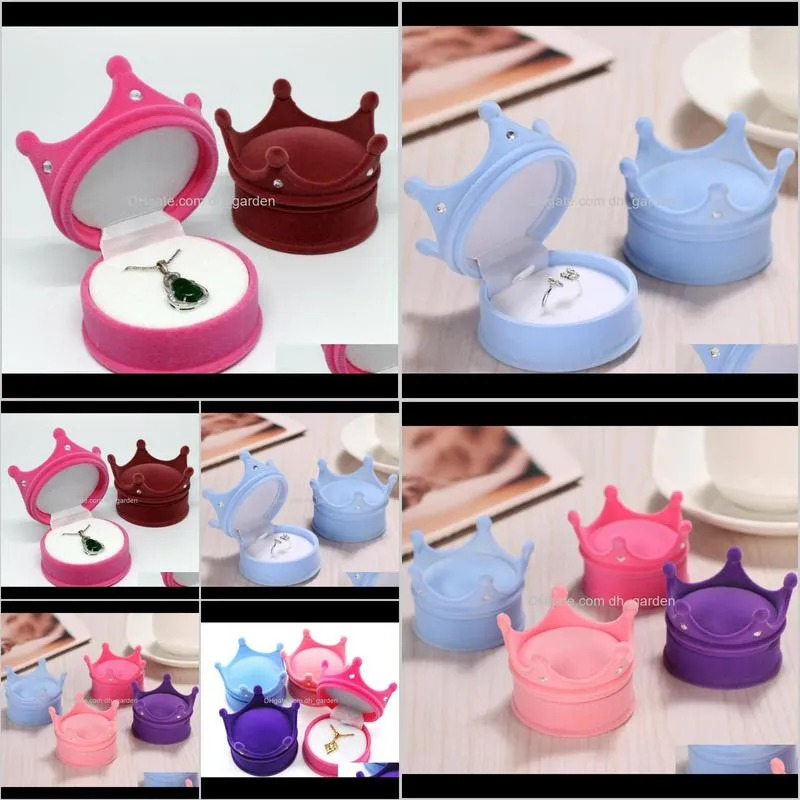 portable mini gift organizer anti rust plush crown shape rhinestone rings ear studs box high grade flocking jewelry case sn2118