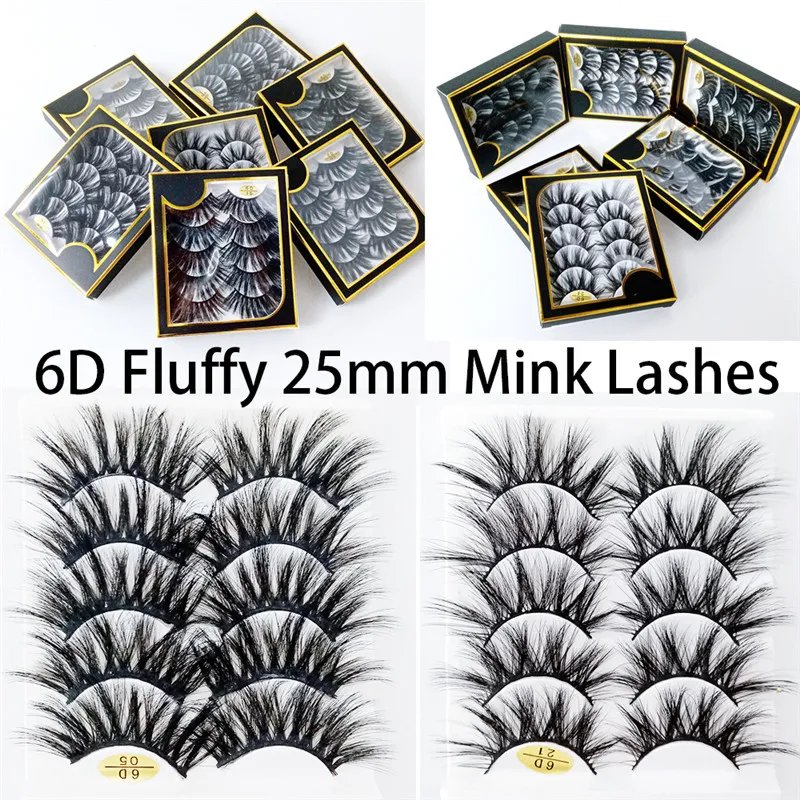 25mm 6D Fluffy Mink Washes 5 Pairs / Set Natuurlijke Dikke Wimpers Extension False Eye Lash Make-up Tools