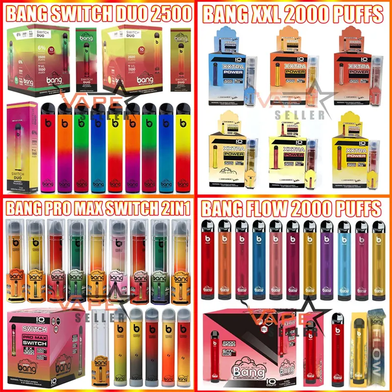 Tek Kullanımlık Vape Kalem E Sigara Bang XXL Anahtarı Duo Bangs Pro Max 2 IN 1 Akış XXtra 2000 2500 Puffs Büyük Buhar Kiti VS Cali Artı