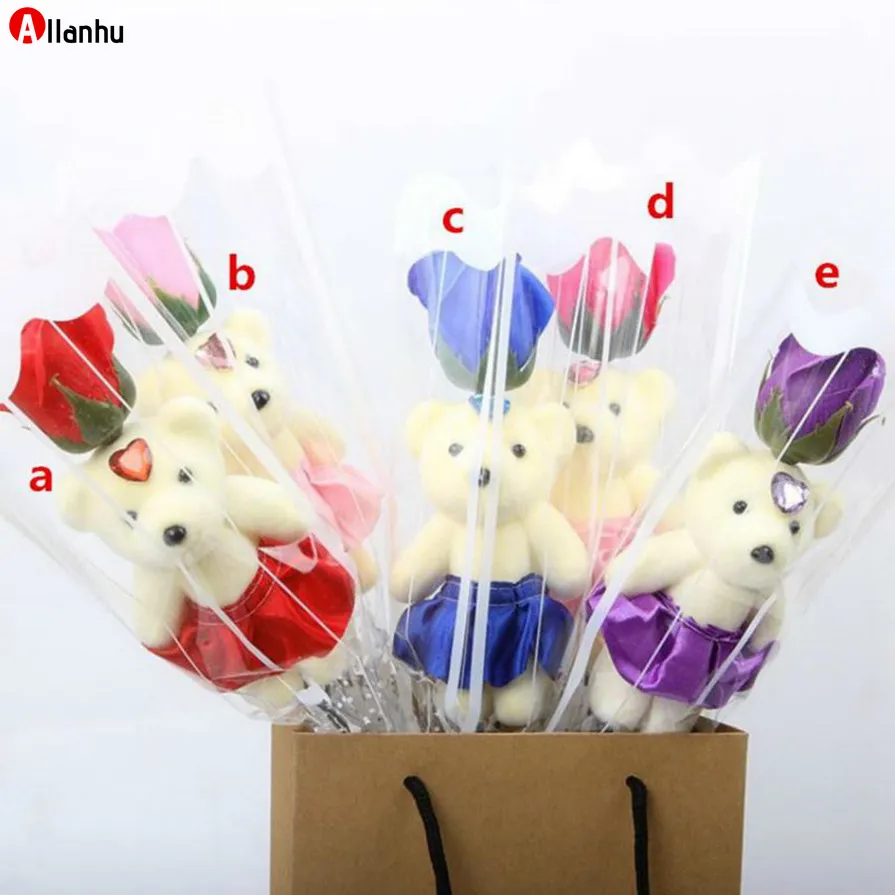 Elegant Single Rose Soap Flower Bear - Perfect Gift for Valentine's Day ...