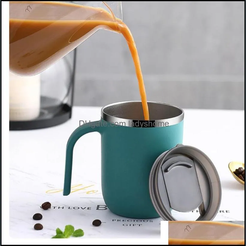 Double Wall Stainless Steel Mugs with Handles Vacuum Insulated Coffee Cups Side Lacquer Creative Tumbler Simple Home Water Cup 400ml