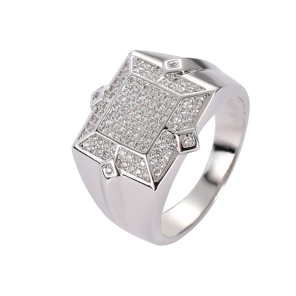 CZ -ringar för män geometriska hiphop guld silver pläterade smycken isade ut full diamant bling bling ring hip hop smycken252q