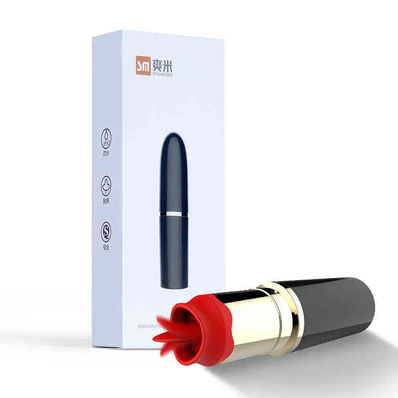 NXY Vibrateurs Usb Charge 8 Mode Mini Bullet Wand Vibromasseur avec Langue Sex Toy pour Femme Chatte Massage Clitoris Rouge À Lèvres 0104