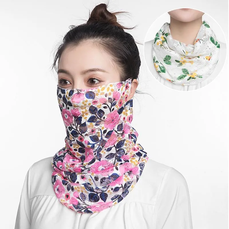 Sjaals 1 stks vrouwen variëteit bib mode kant holle hals sjaal zonnebrandcrème protector opknoping oor masker sluier zijde S78