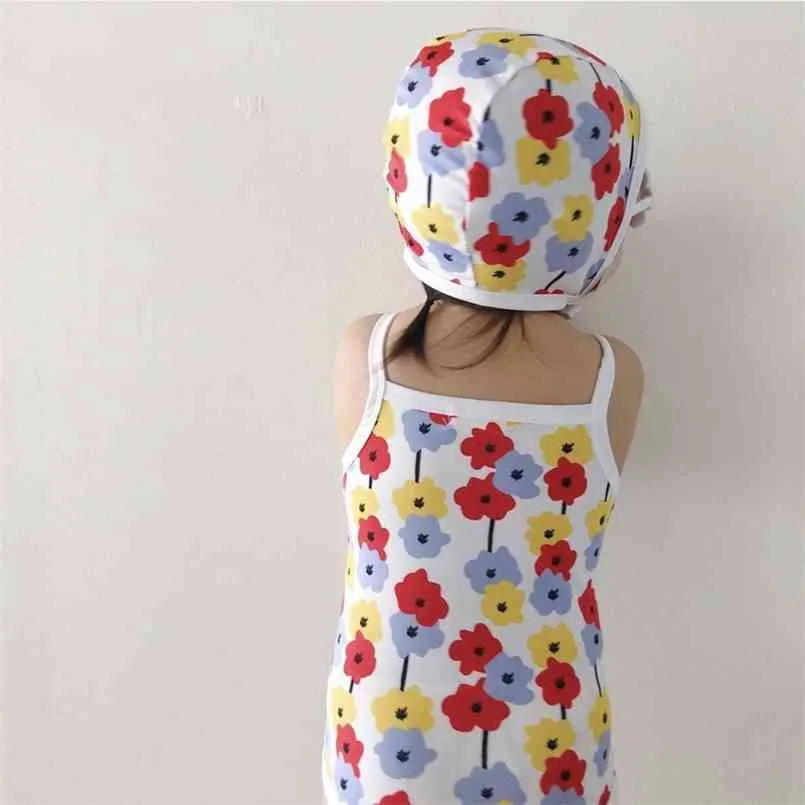 Costume da bagno per bambini + cuffia da nuoto per bambina con stampa floreale, costume da bagno primaverile per bambini 210702