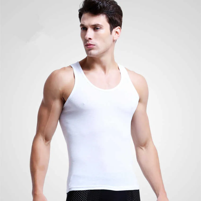 Människans bomull Solid Seamless Underkläder Märke Kläder Mens Ärmlös Tank Vest Bekväm Undershirt Mens Underhirts 210527