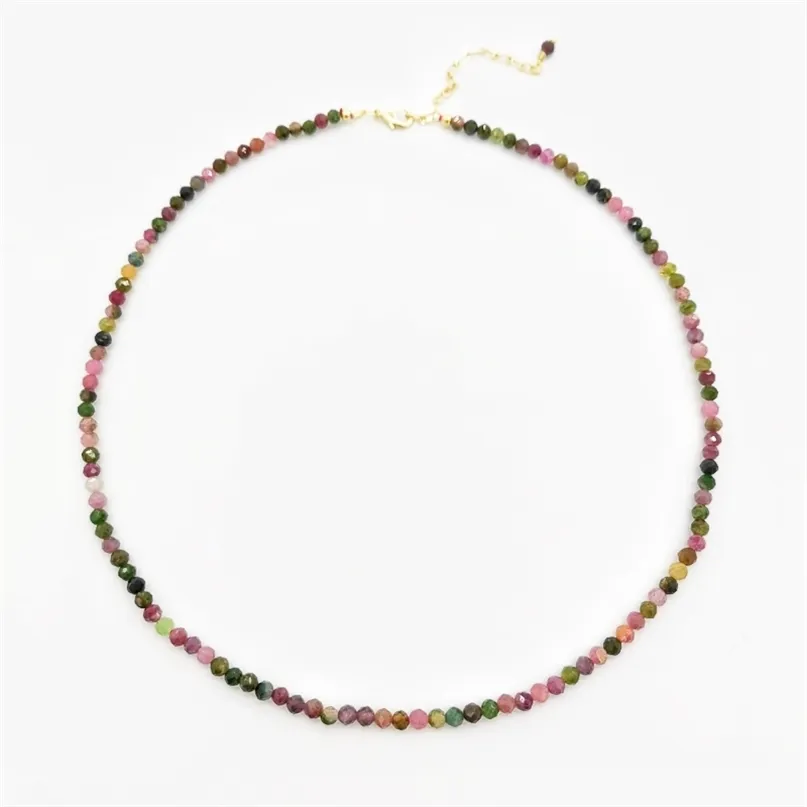 Faceted Tourmaline Necklace Rainbow Multicolor Gemstones Natural Stones Beaded 14K Gold Filled Collier Femme Women BOHO 210721