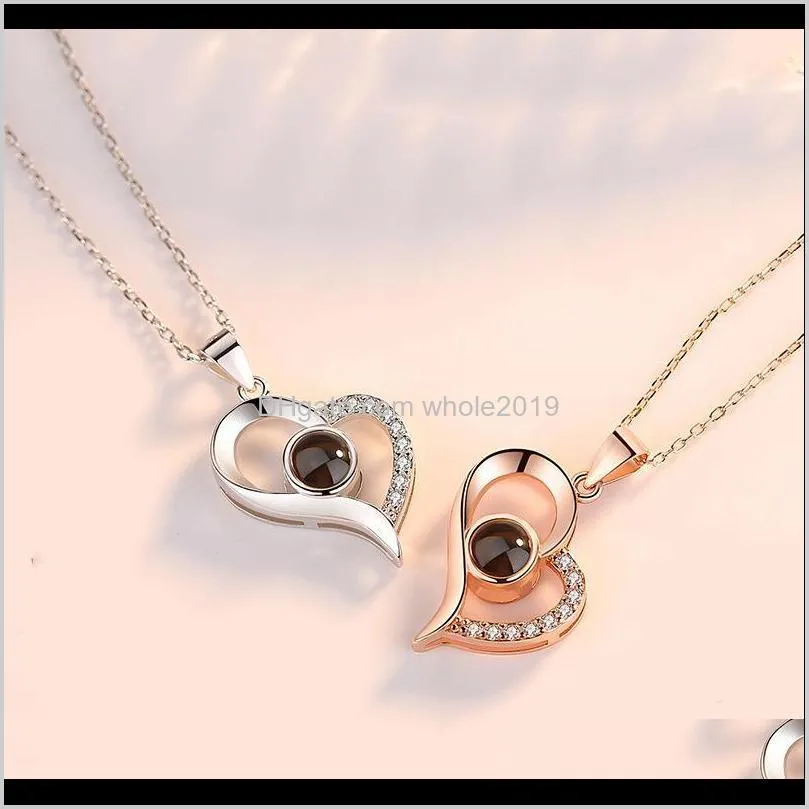 2020 new 100 languages i love you rose gold fashion heart projection zircon jewelry necklace for women chain on the neck choker1