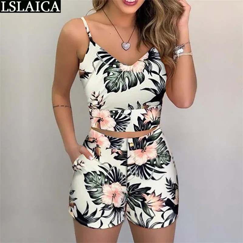 Vrouwen Tweedelige Set Top en Broek Mouwloze Bloemen Casual Dames Outfits Strapless Sexy Mode Streetwear 210515