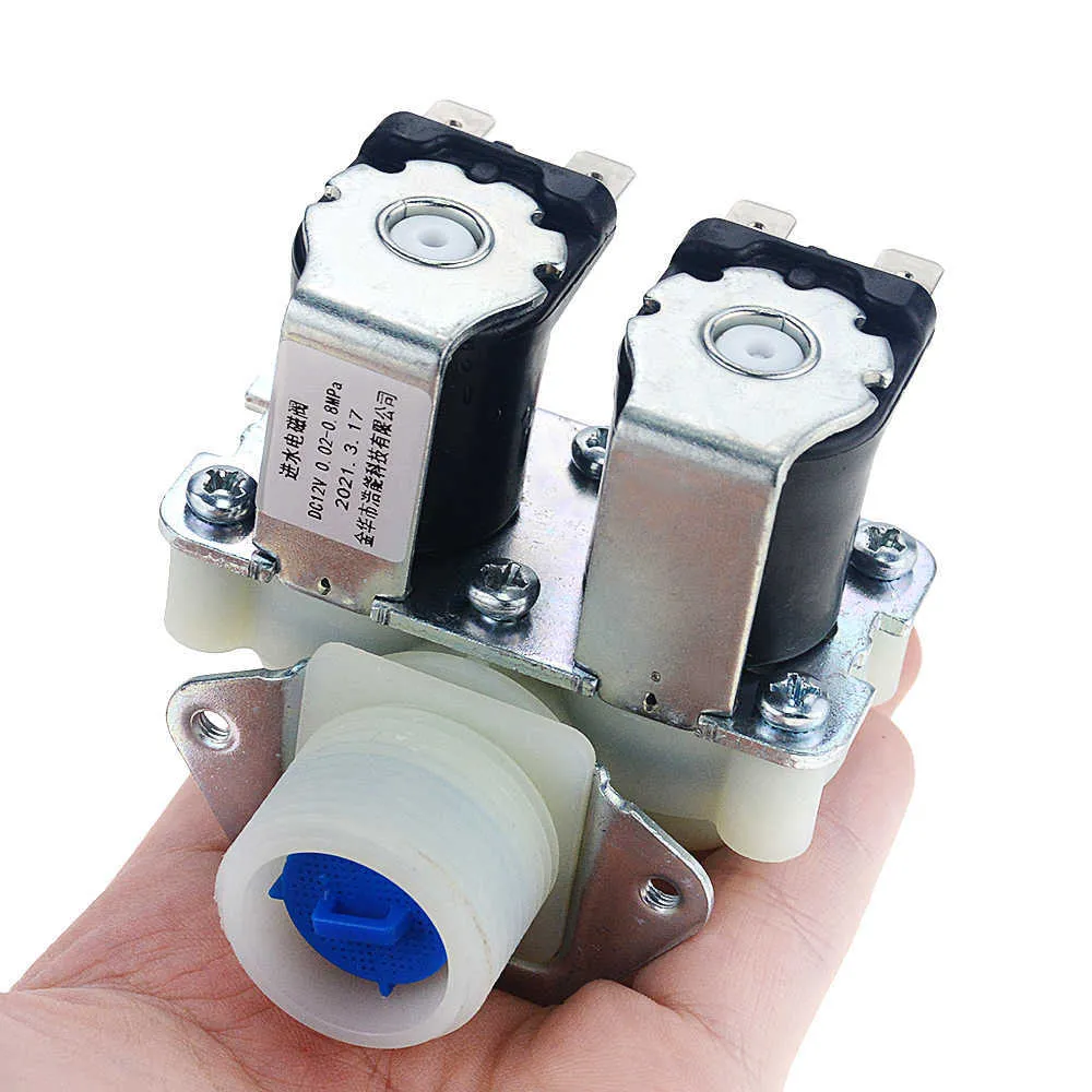 DN20 G3/4 1 In 2 DC 12V 24V AC 110V 220V Pressione Doppio solenoide ingresso acqua elettrico Normalmente chiuso per lavatrice 210727