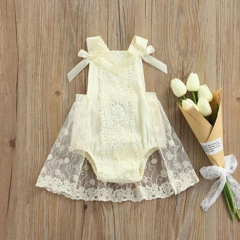 Rompers Summer Princess Baby Girls Birthday Party Bodysuit Dress Lace Floral Tutu Cute Infant Backless Jumpsuit Clothes