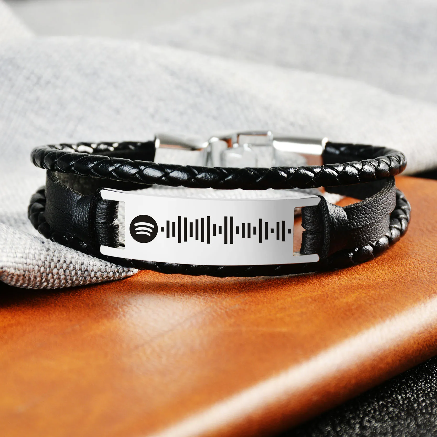 Pulseira de código de música personalizada para mulheres homens corda de couro personalizado gravura laser música jóias