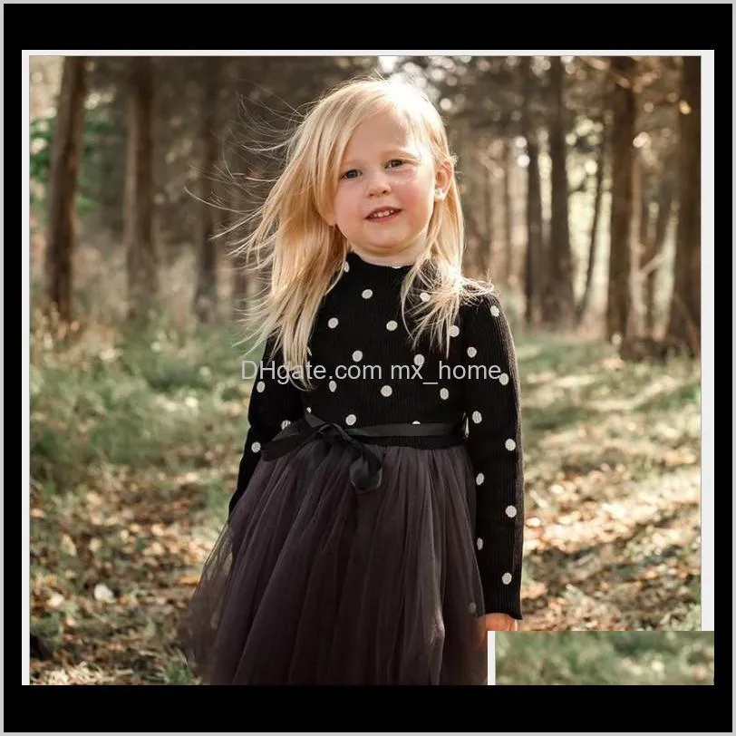 Kleidung Baby Mutterschaft Drop Lieferung 2021 Baby Mädchen Polka Dot Strickkleid Frühling Herbst Kinder Langarm Pullover Kleider Kinder Baumwolle